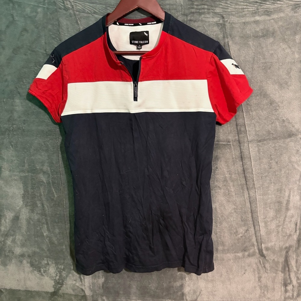stone falcon shirt Mens Medium Short Sleeve Polo 1/4 Zip Color Block